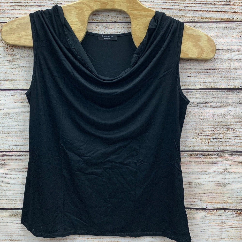 Amore‎ All.F.Y Women's Black Ruched Sleeveless Stretch Blouse Top Size 3X Large